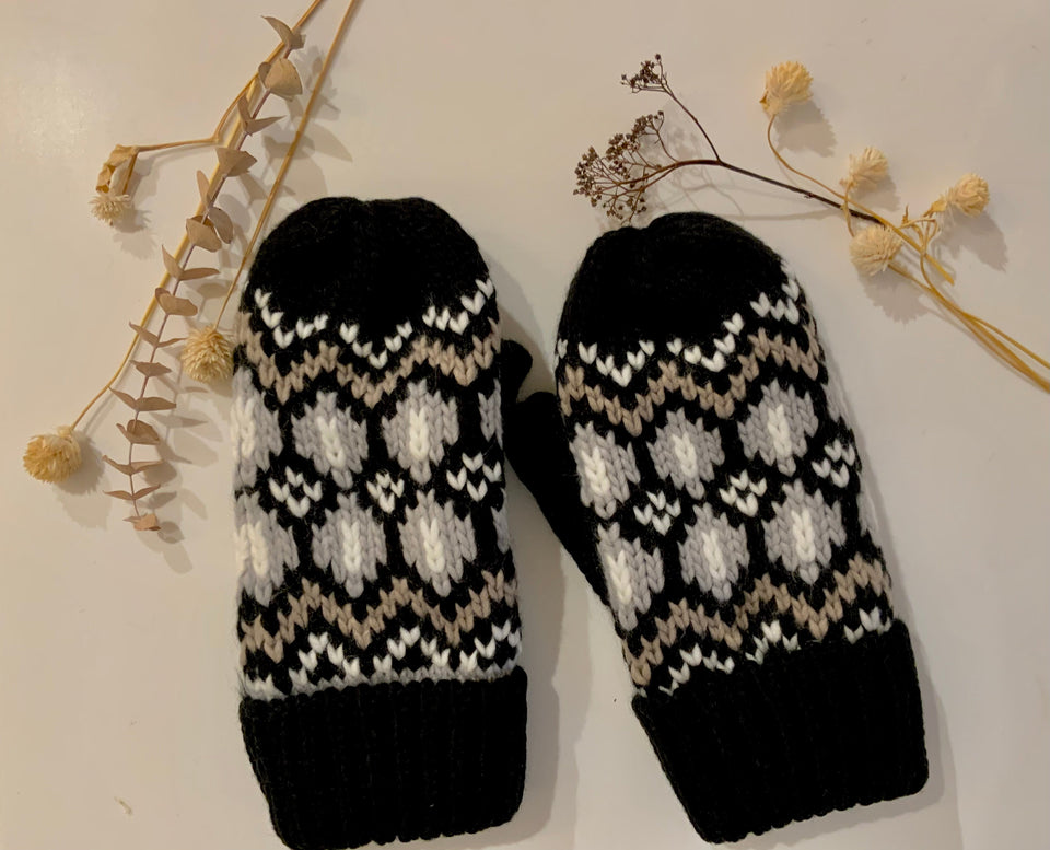 Grey Patterned Mittens | petite shops