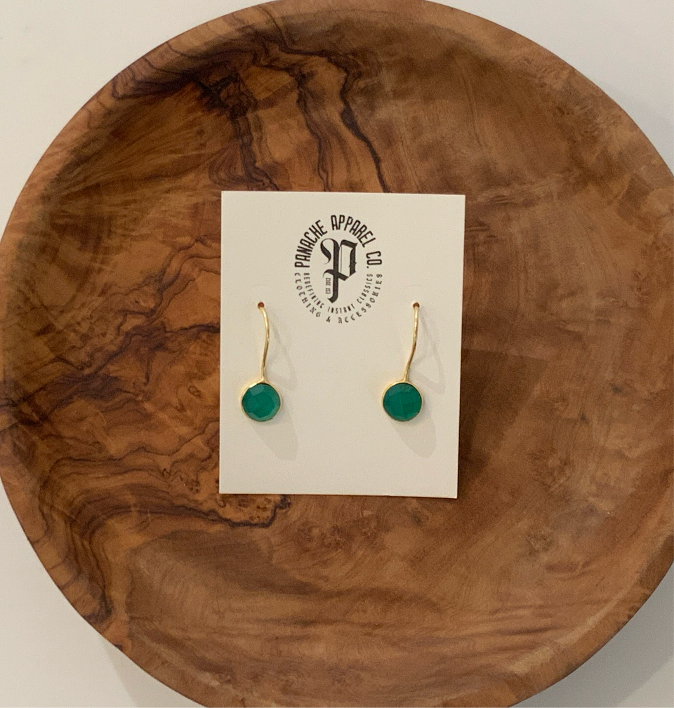 Green Round Gemstone Dangly Earring