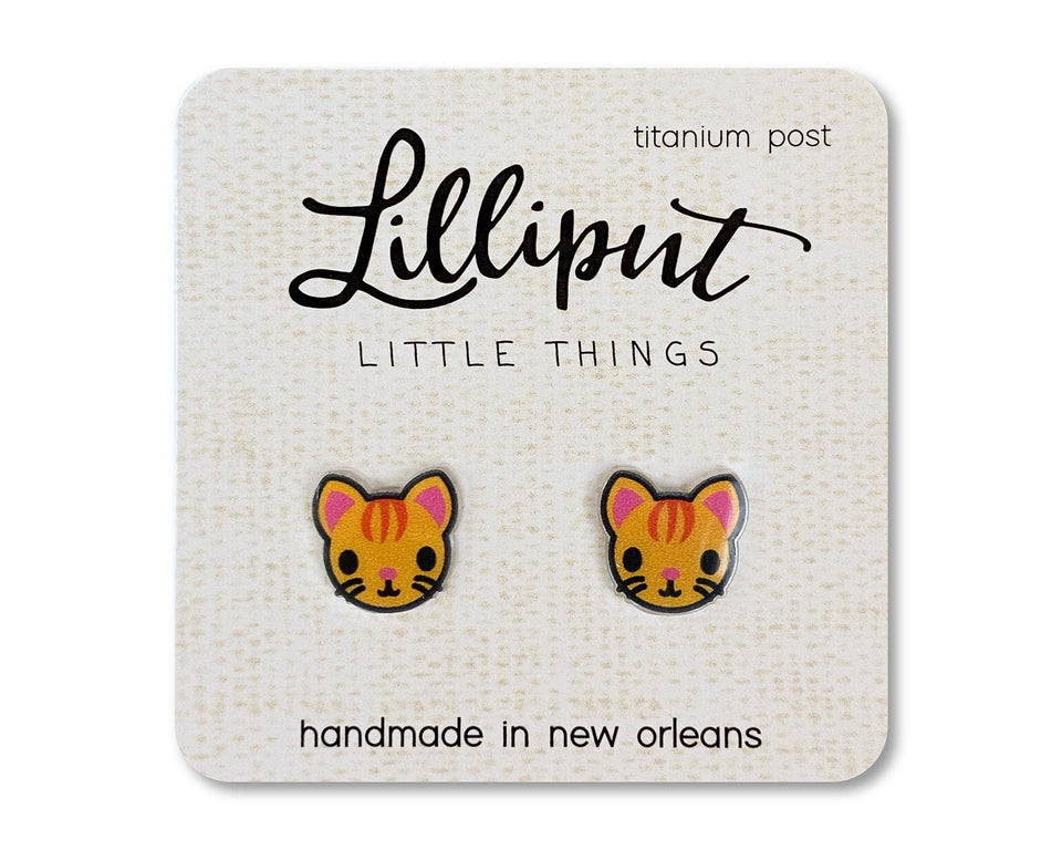 Kitty Cat Earrings : White w/ Brown Spot
