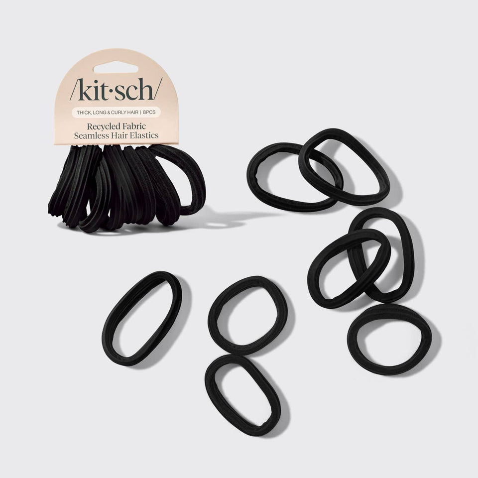 Seamless Elastic Hair Ties 8pc Set- Black