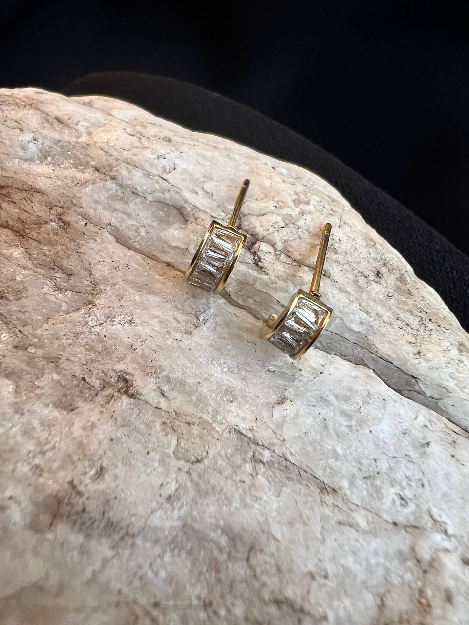 Dainty Crystal Hoop Stud-Emerald CZ, Stainless Steel Gold Pl
