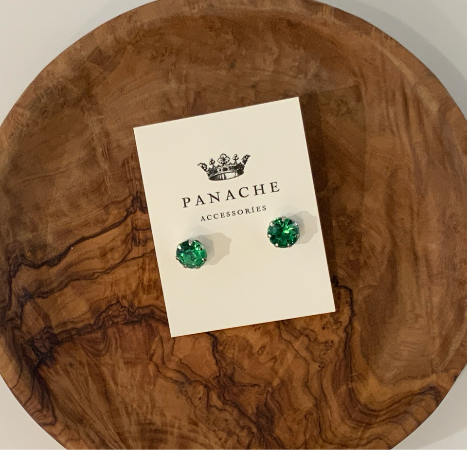 Green Round Gemstone Stud Earrings