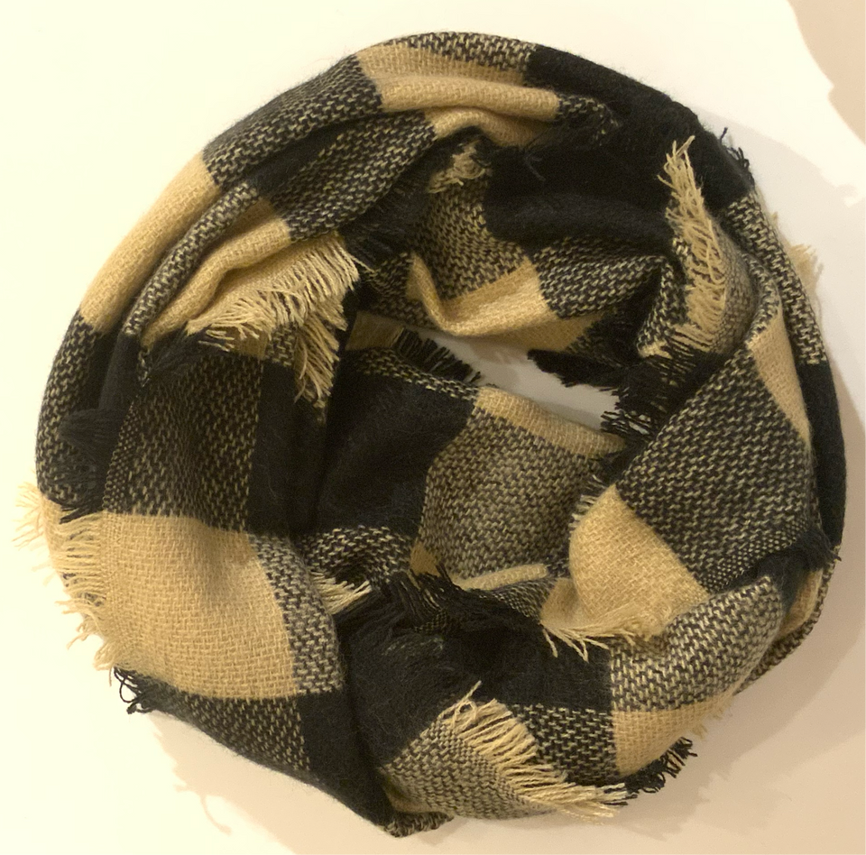 Black & Beige Plaid Infinity Scarf