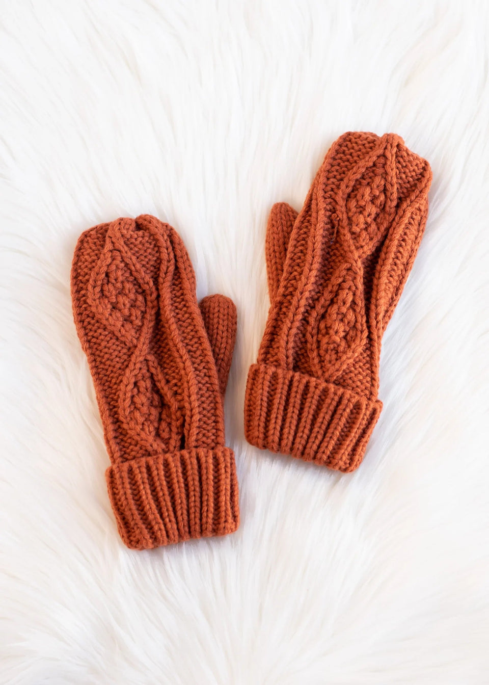Rust Cable Mittens | petite shops