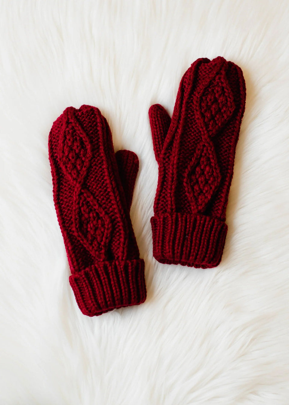 Burgundy Cable Mittens | petite shops