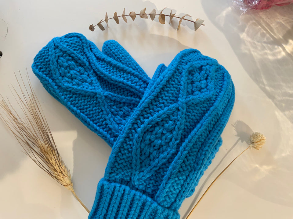 Bright Blue Cable Mittens | petite shops