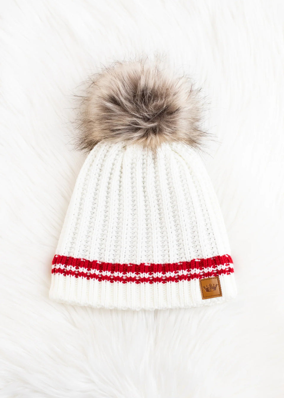 Cream with Red Stripe Pom Hat | petite shops