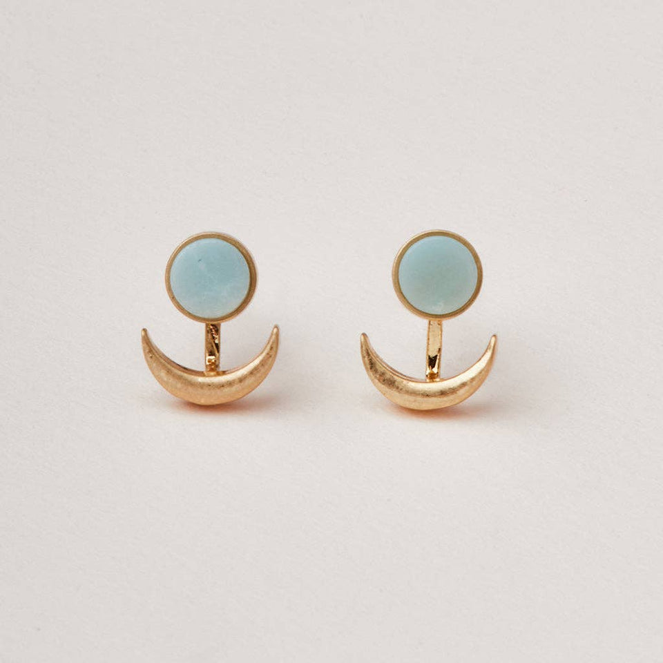 Stone Moon Phase Ear Jacket - Amazonite/Gold