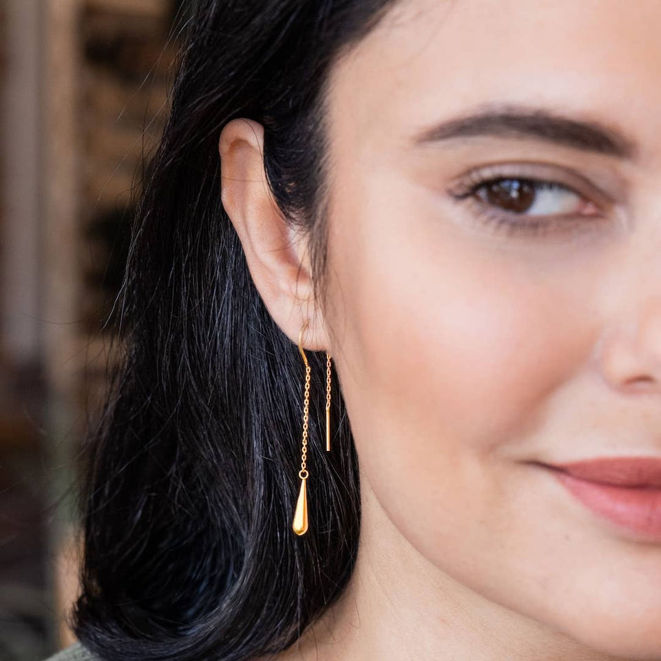 Refined Earring Collection - Teardrop Threader/Gold Vermeil