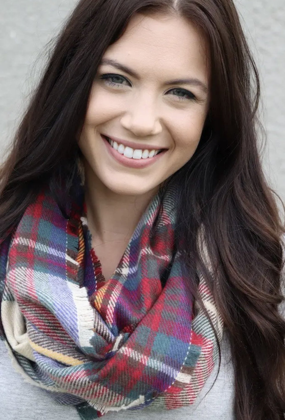 Tan with Red and Navy Plaid Infinity Scarf