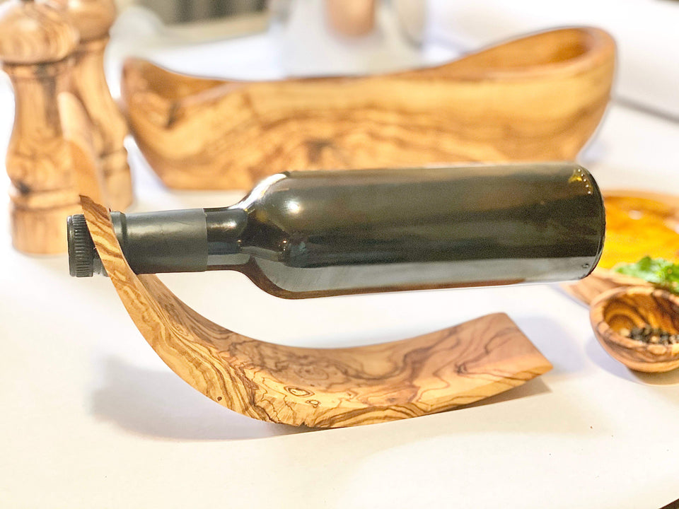 Natural OliveWood - Crescent Bottle Holder