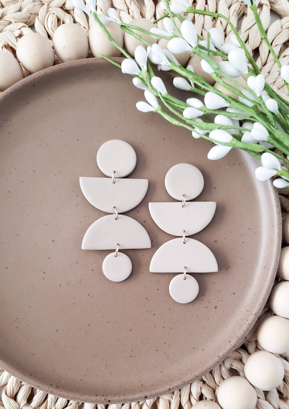 Reva | Clay Neutral Sand Statement Large Earrings Moon Phase | petite shops